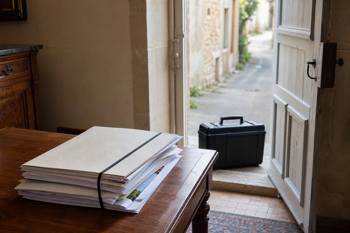 Dossier de diagnostic technique complet posé sur une table de notaire