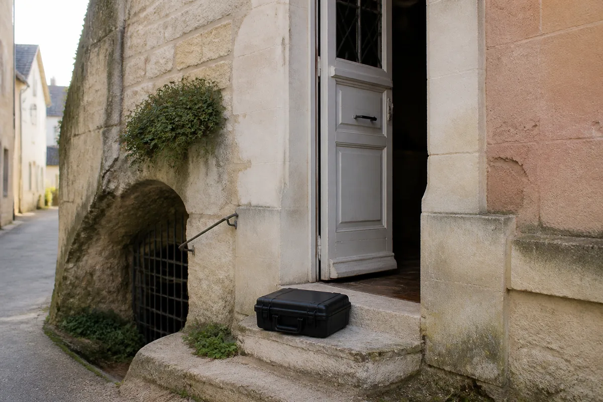 Façade en tuffeau saumurois avec entrée de cave creusée dans le coteau