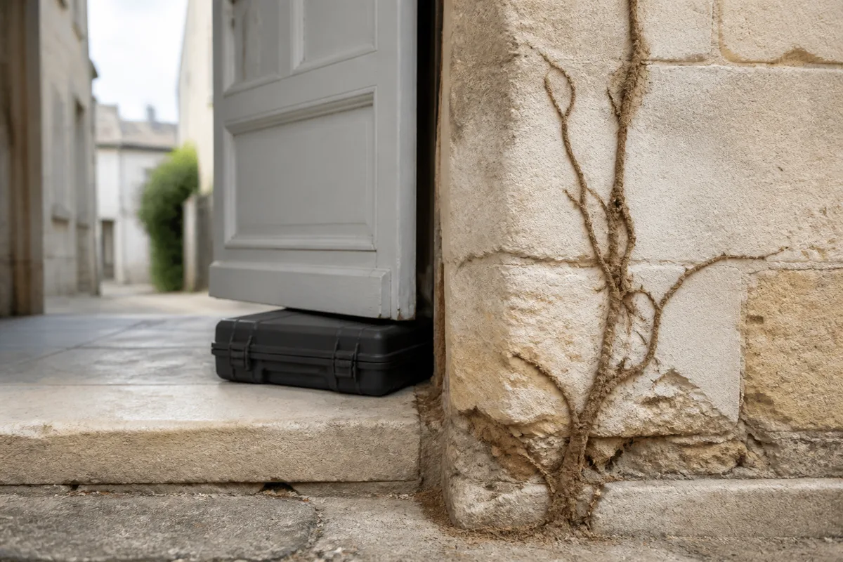 Cordonnets de termites courant le long d&rsquo;un mur de cave
